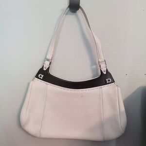 FERRAGAMO authentic vintage shoulder bag.  White leather with beautifulwood trim